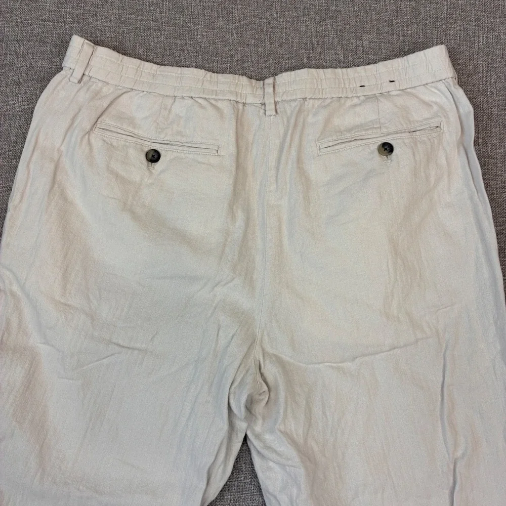 Banana Republic Mason Athletic Tapered Pants Mens 36x28 Beige Linen Cotton Blend
